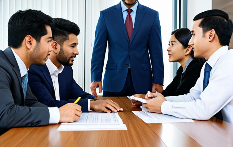 A diverse group of professional business executives, including individuals of Middle Eastern and East Asian appearance, fully clothed in modest business suits and appropriate attire, engaged in a respectful negotiation in a sophisticated, well-lit modern conference room. They are seated at a large, polished table, reviewing documents and interacting cordially, emphasizing cross-cultural understanding and the building of long-term trust. The atmosphere is collaborative and professional. perfect anatomy, correct proportions, natural pose, well-formed hands, proper finger count, natural body proportions, professional photography, high resolution, detailed, studio lighting, safe for work, appropriate content, fully clothed, professional.
