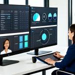 A diverse team of professional business people, men and women, in modest business suits and professional dress, actively collaborating around a large smart table in a modern, brightly lit open-plan office. Large monitors in the background display project management software with charts and task lists. A video conferencing screen shows remote team members. The scene emphasizes effective global collaboration and efficient project management. Perfect anatomy, correct proportions, natural poses, well-formed hands, proper finger count, natural body proportions, professional photography, high quality, fully clothed, modest clothing, appropriate attire, safe for work, appropriate content, family-friendly.