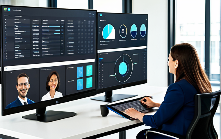 A diverse team of professional business people, men and women, in modest business suits and professional dress, actively collaborating around a large smart table in a modern, brightly lit open-plan office. Large monitors in the background display project management software with charts and task lists. A video conferencing screen shows remote team members. The scene emphasizes effective global collaboration and efficient project management. Perfect anatomy, correct proportions, natural poses, well-formed hands, proper finger count, natural body proportions, professional photography, high quality, fully clothed, modest clothing, appropriate attire, safe for work, appropriate content, family-friendly.