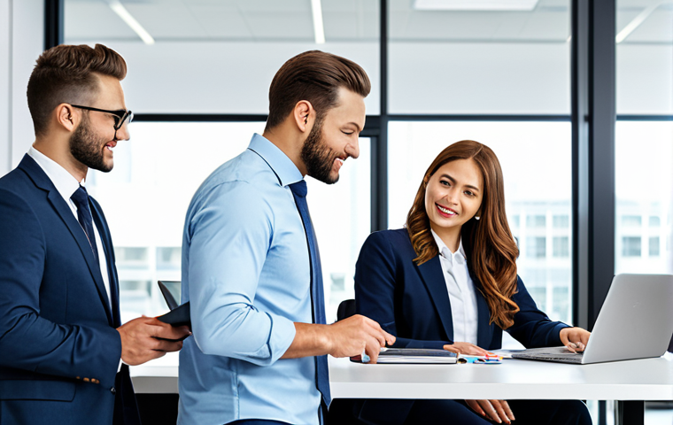 글로벌 비즈니스 글로벌화 이해 - **Image:** A diverse team of professionals collaborating in a modern office setting, fully clothed i...