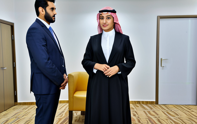글로벌 비즈니스 실무 사례와 경험 공유 - Overcoming Challenges in Saudi Arabia**
"A confident businesswoman in professional dress, fully clo...